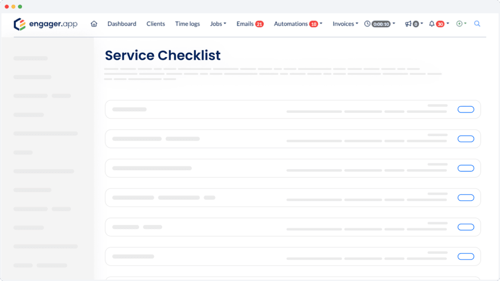 Mockup of a service checklist within Engager.app