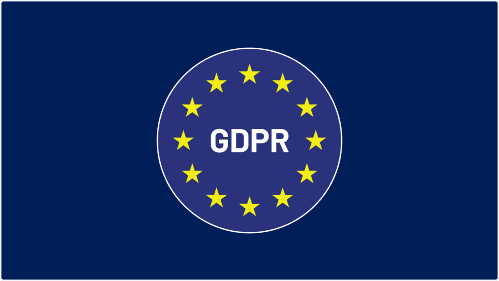 A dark blue background features a circle of twelve yellow stars, with GDPR prominently displayed in white. The design resembles the European Union flag, symbolizing GDPR regulations crucial for managing bulk messages while ensuring privacy and compliance.