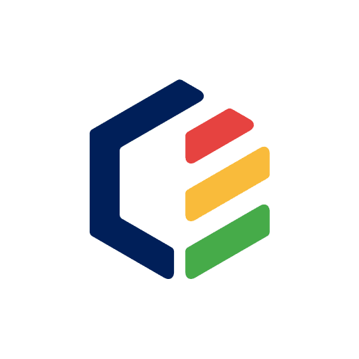 Logo featuring a stylized blue letter E with three horizontal bars in red, yellow, and green, resembling a bar chart. This clean, modern design embodies SEO efficiency and could become the brand center for analytics-focused businesses.