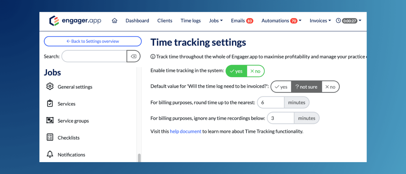 Ability to turn time-tracking on/off within Engager.app