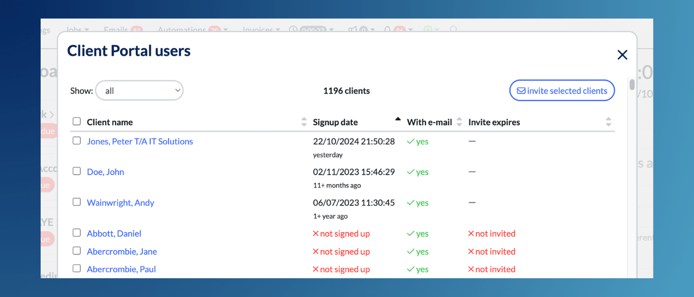 The Ability to sort the columns of the client portal dashboard widget within Engager.app