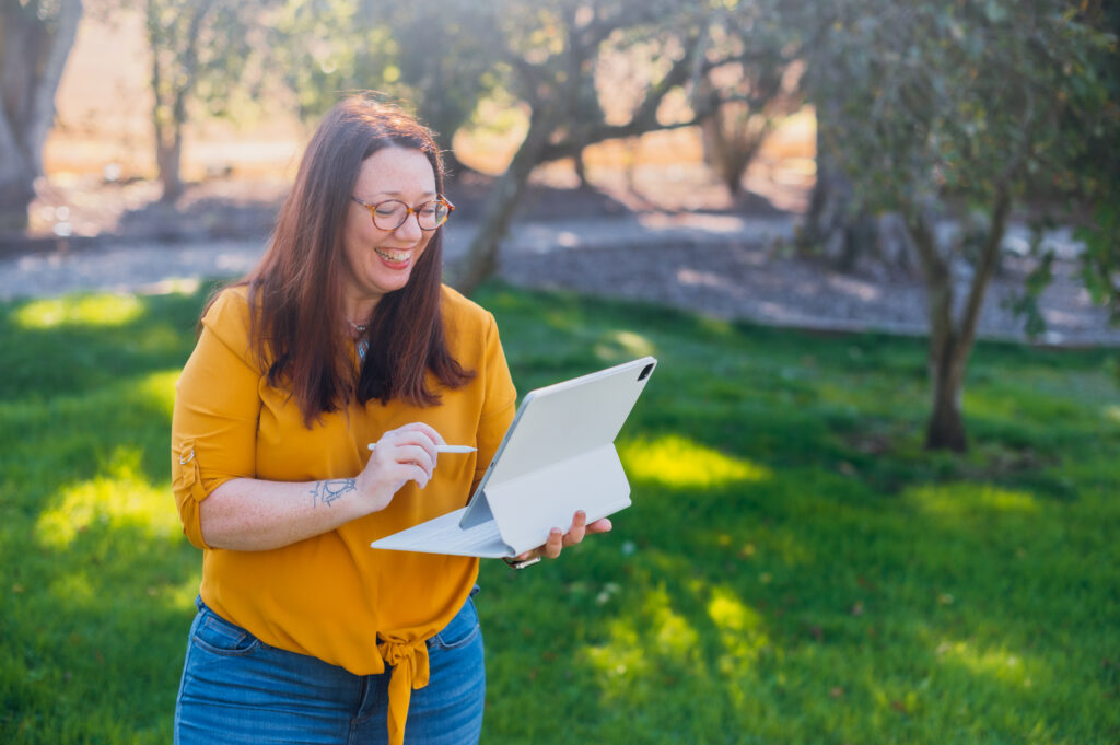 Karen Reyburn using a tablet