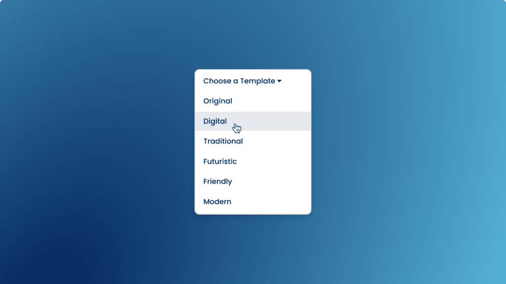 Dropdown list of the names of different styles you can use for Engager's Letter of Engagement software.