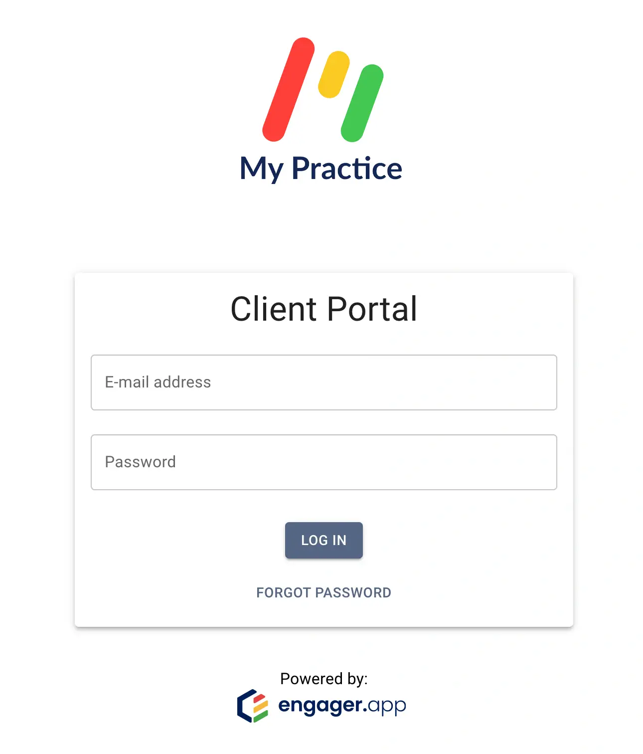 Client portal login screen with email address and password fields