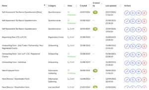 A list of different forms that have been created within Engager.app
