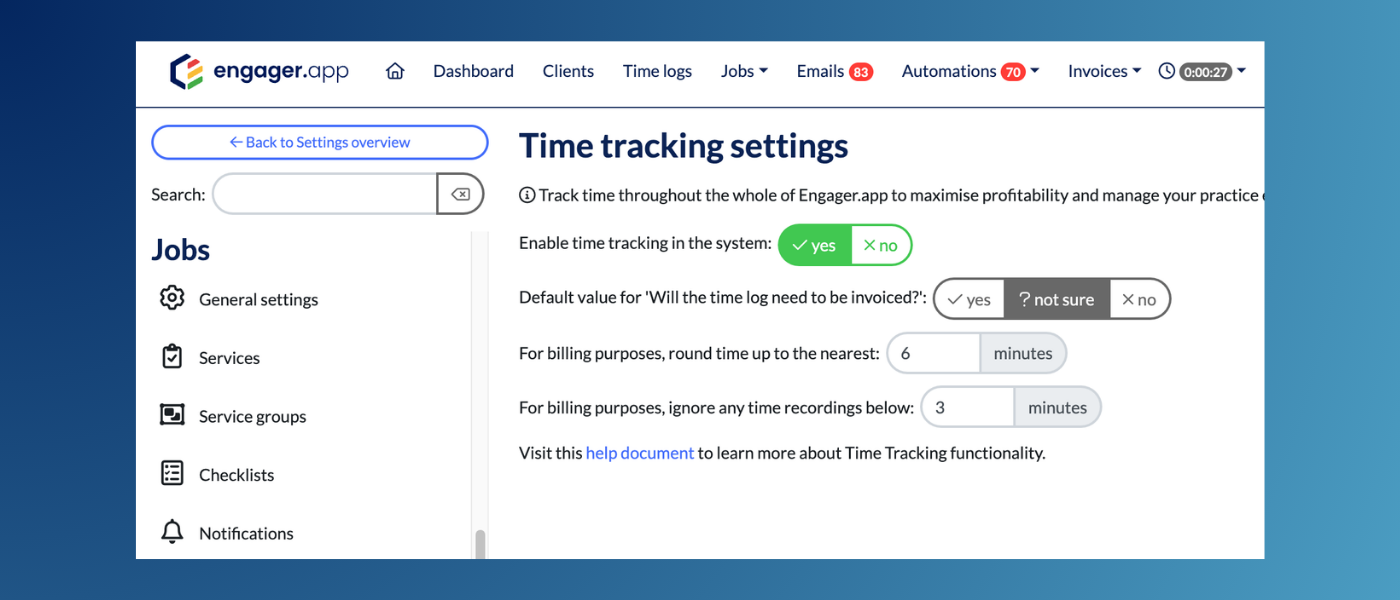 Ability to turn time-tracking on/off within Engager.app