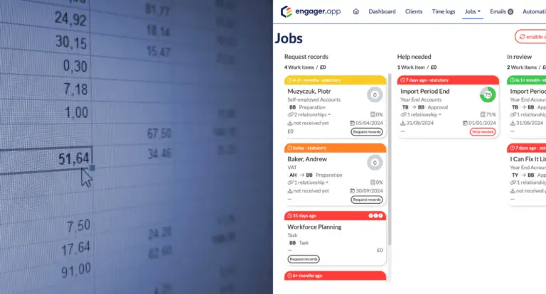 Spreadsheet figures beside Engager's job management screen