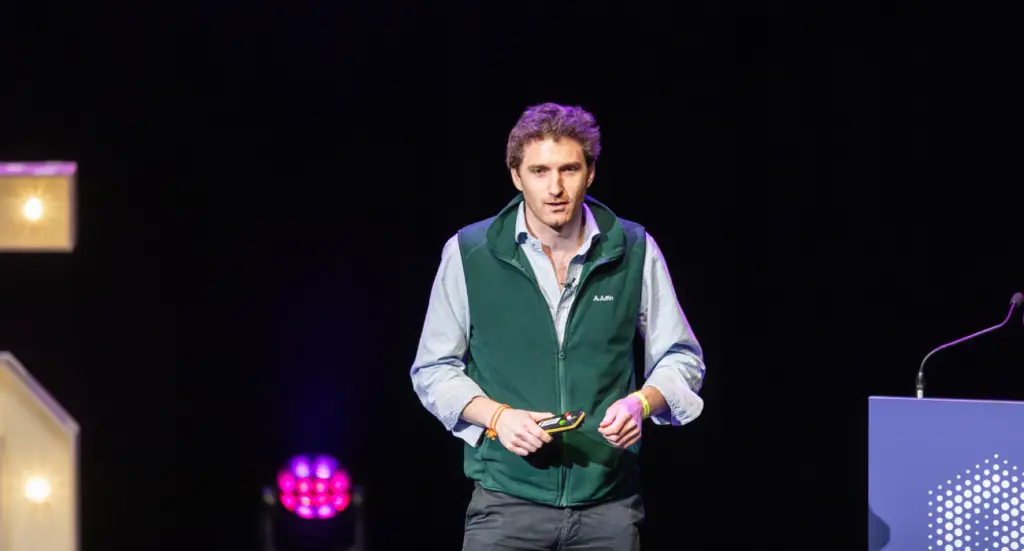 Tom Pope of Adfin speaking on stage at Engager LABS 2025