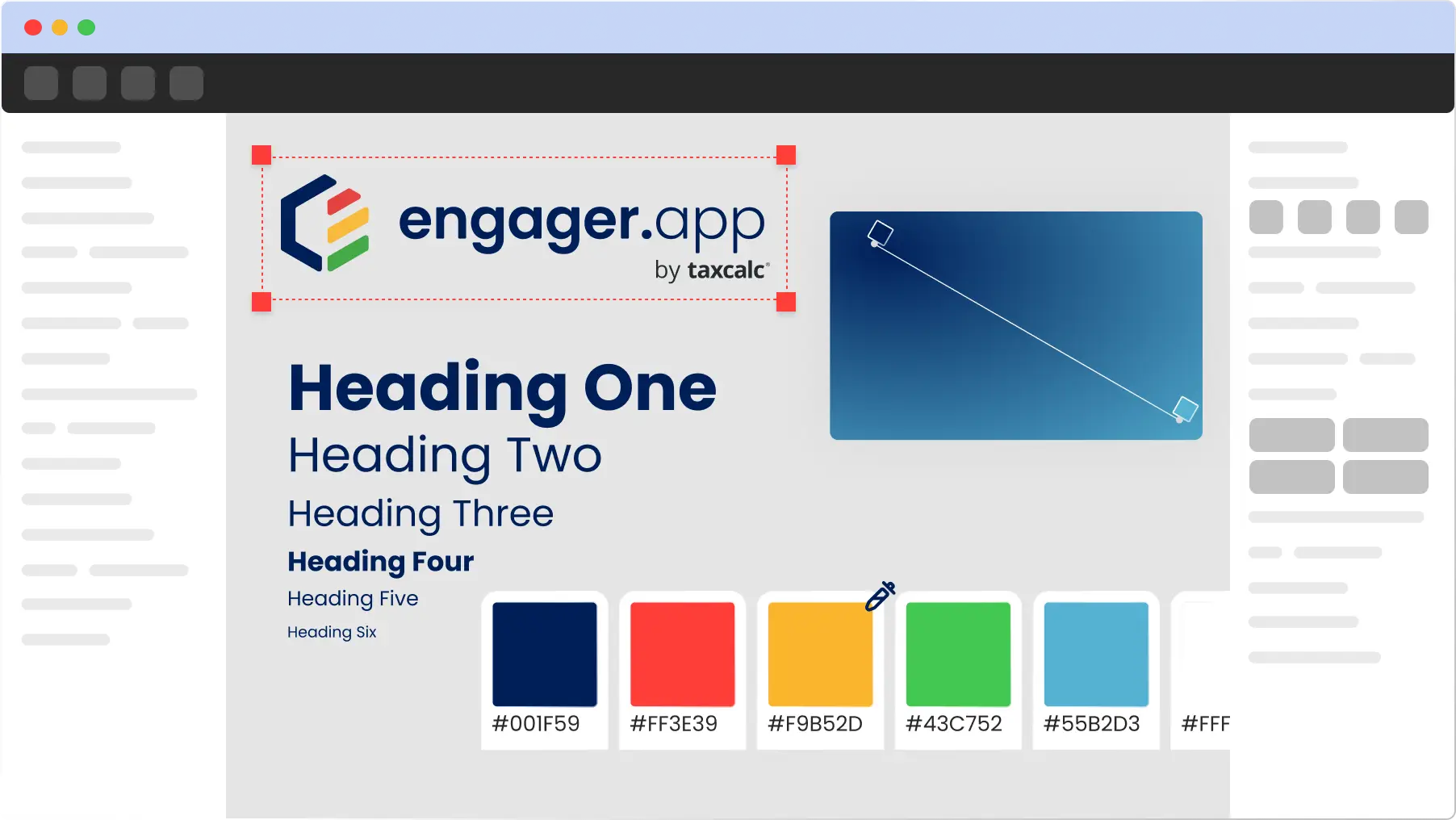 Preview of the Engager.app brand pack: logos, colours and backgrounds