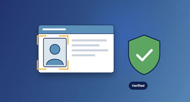 Illustration of an ID card being scanned beside a green verified shield