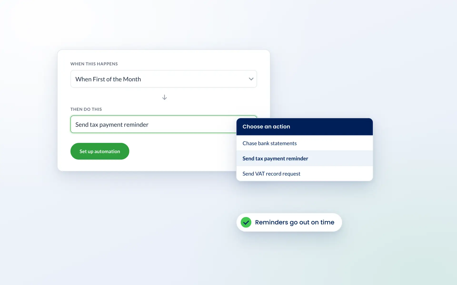 Engager automation that sends a tax payment reminder on the first of the month