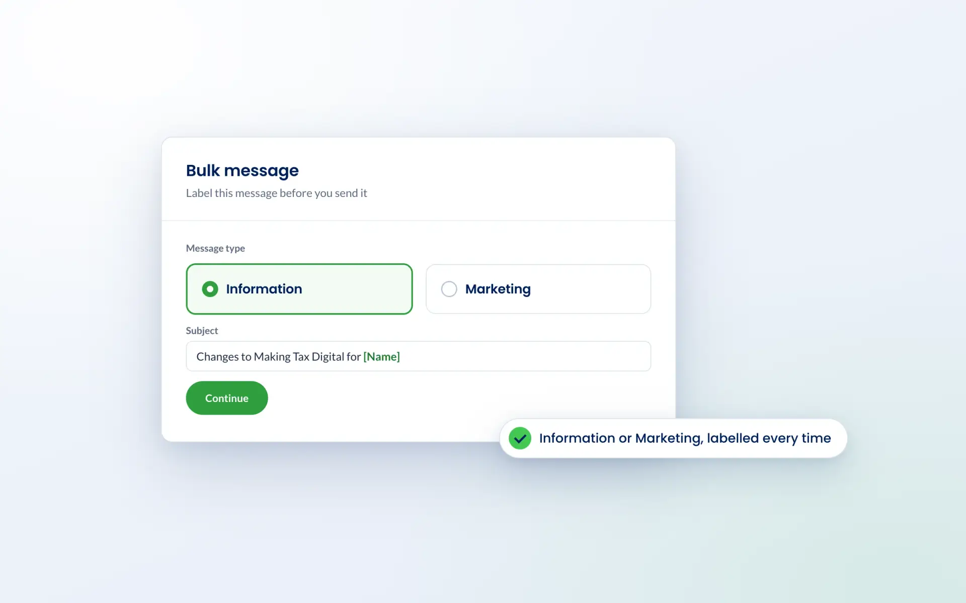 Engager bulk message labelled as Information rather than Marketing