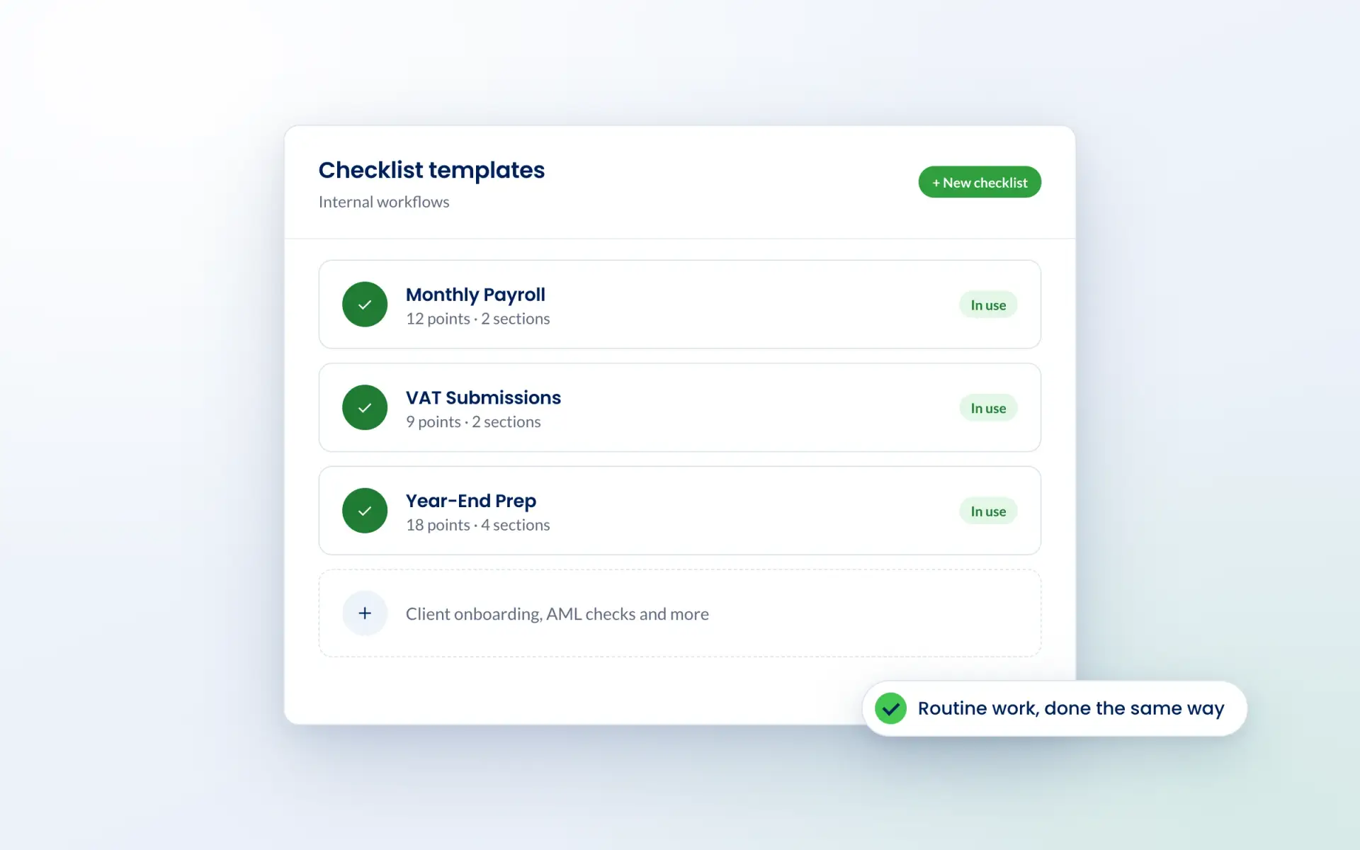 Engager checklist templates for monthly payroll, VAT submissions and year-end prep