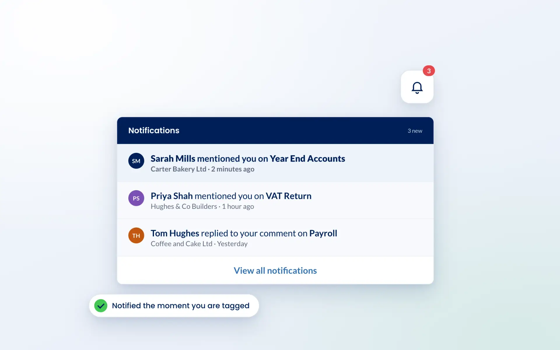 Engager notifications showing colleagues who have mentioned you