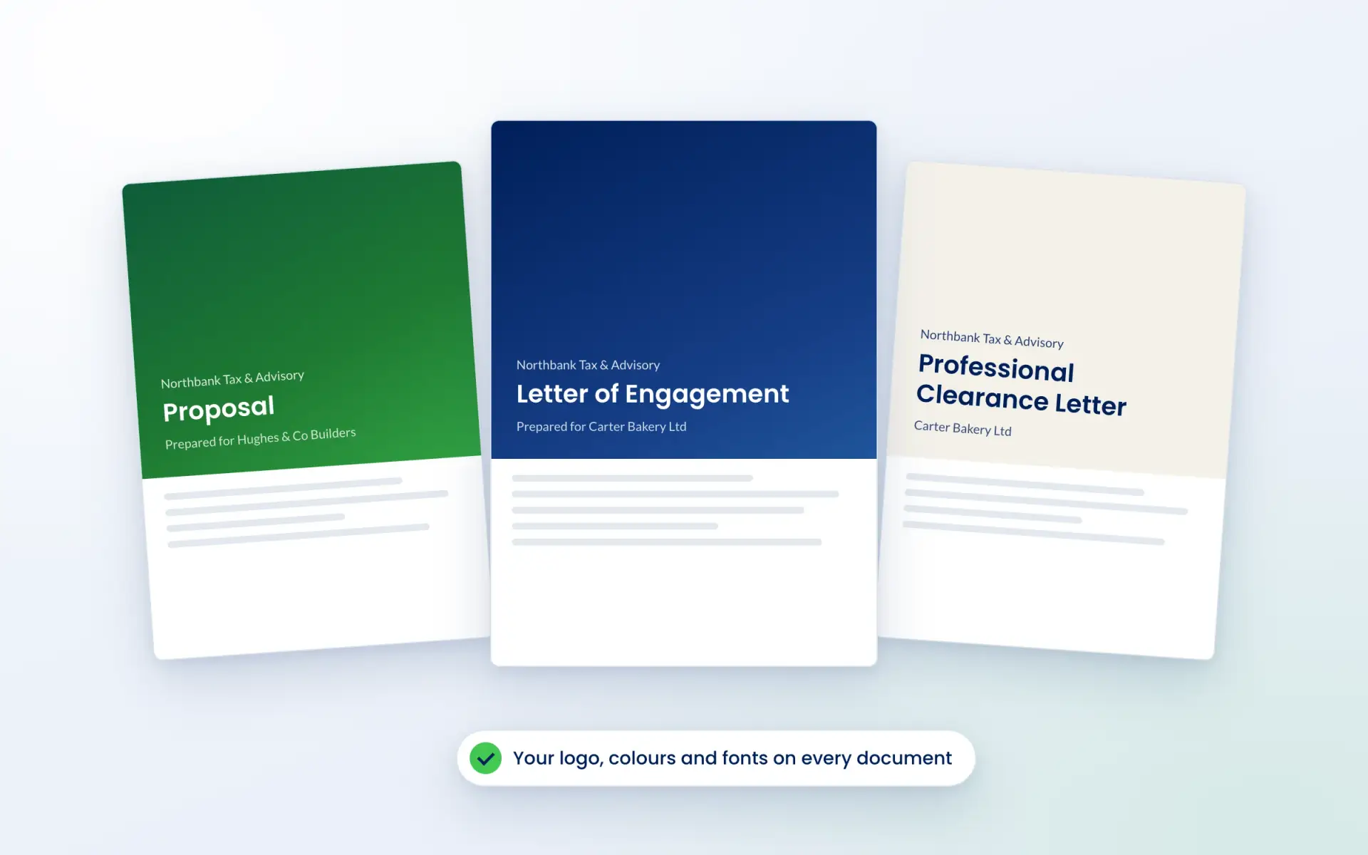 Branded proposal, letter of engagement and professional clearance letter covers