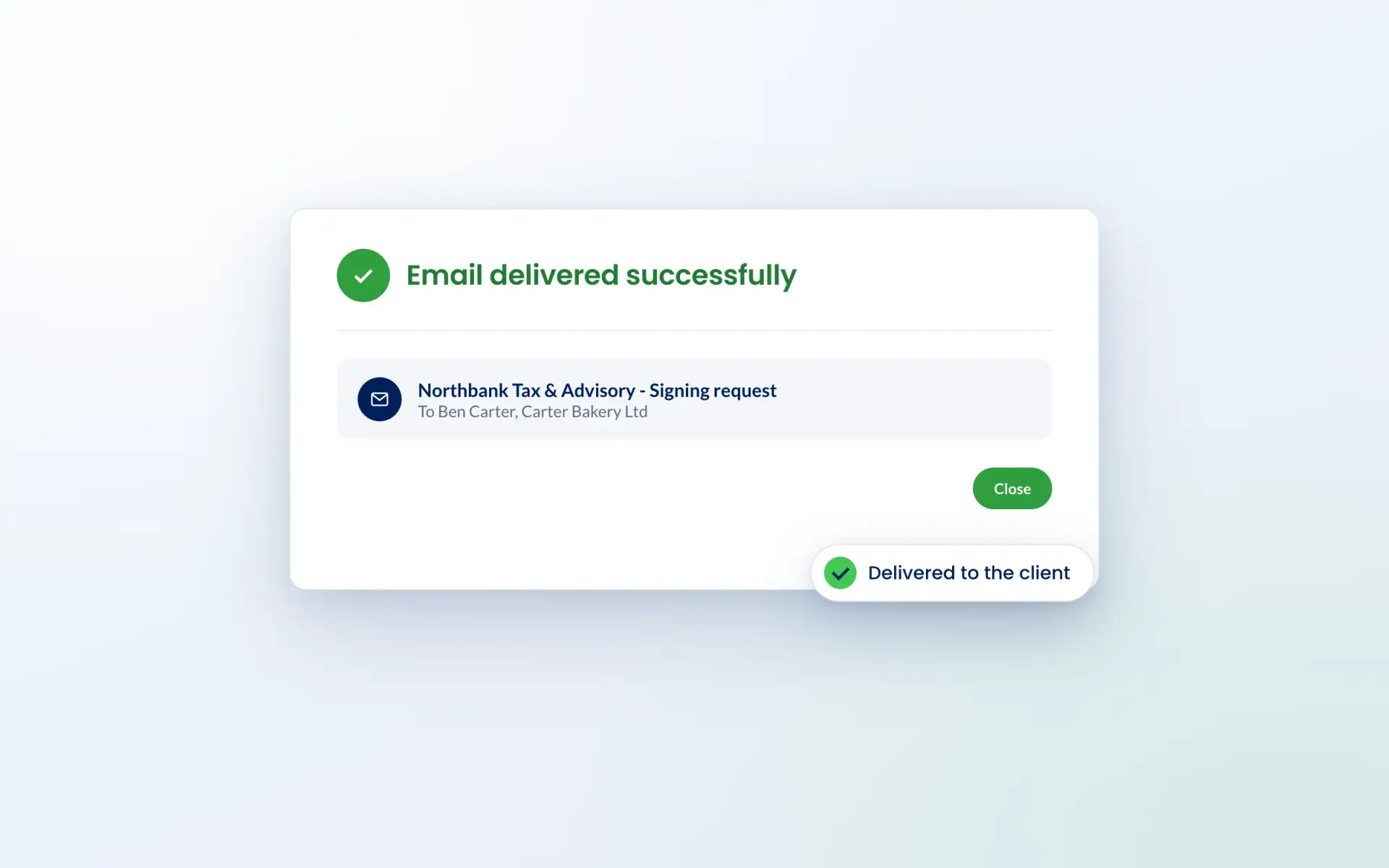 Engager confirmation that a signing request email was delivered