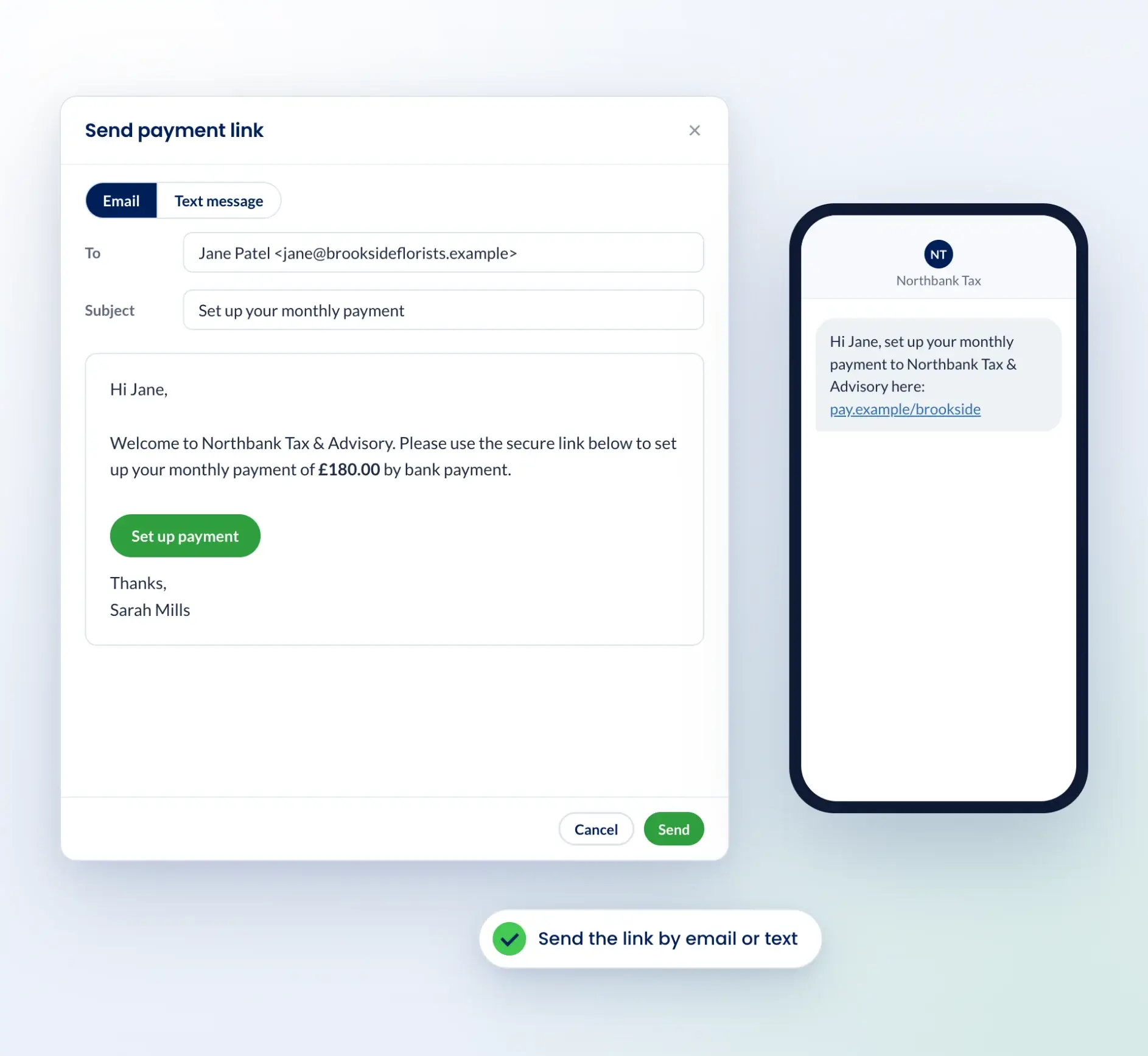Crezco and Engager: Send a payment link
