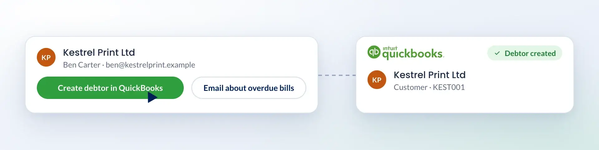 QuickBooks and Engager: Create a debtor in one click