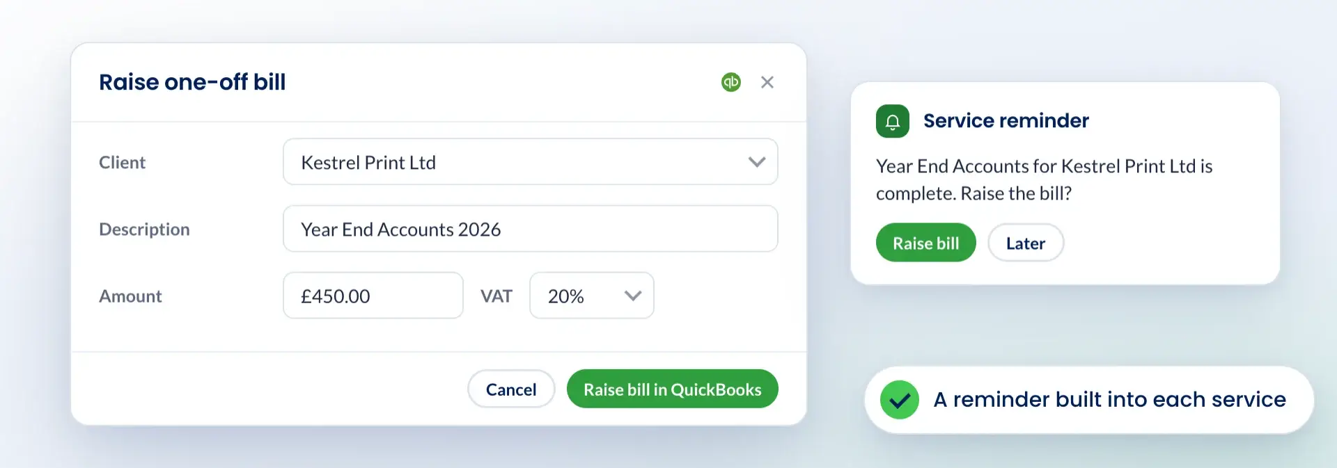 QuickBooks and Engager: Raise one-off bills