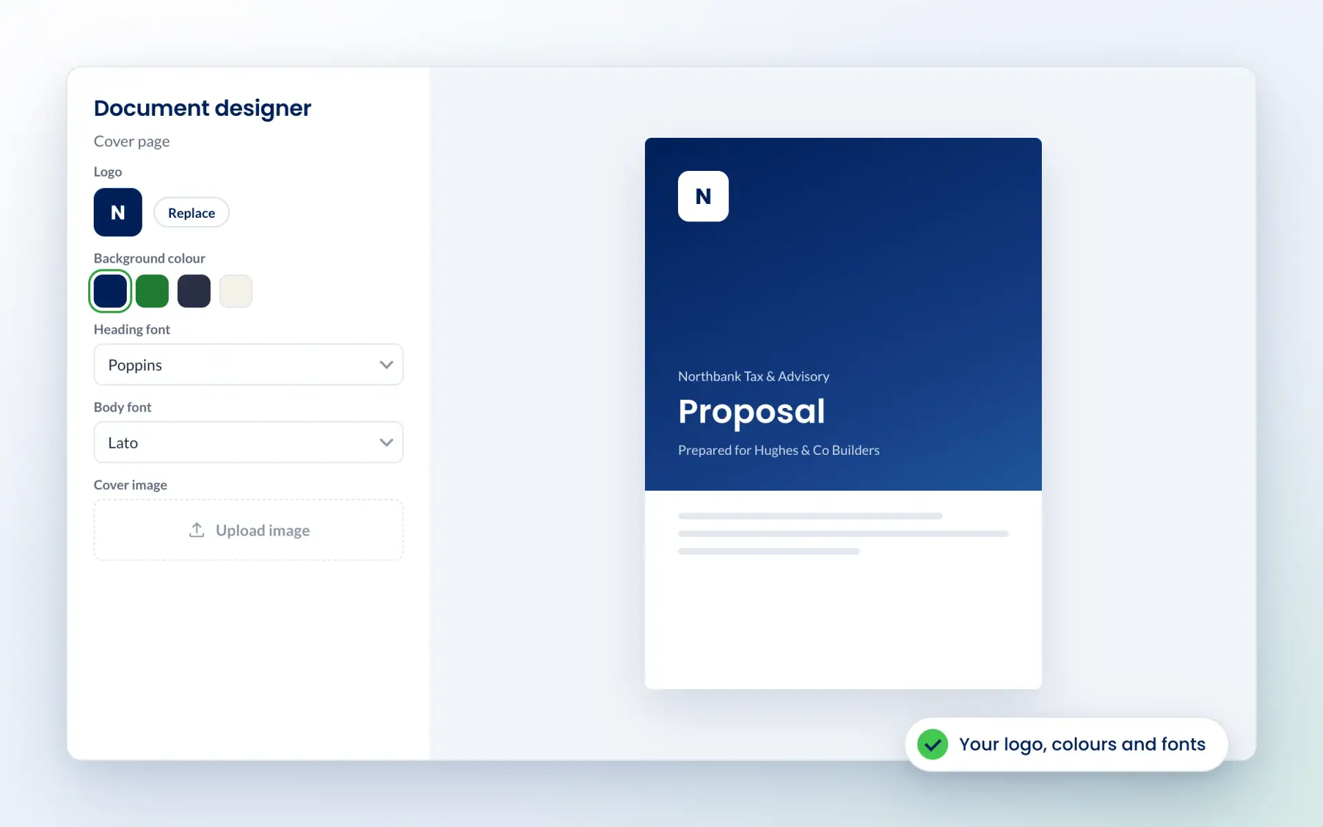 Engager document designer for a branded proposal cover