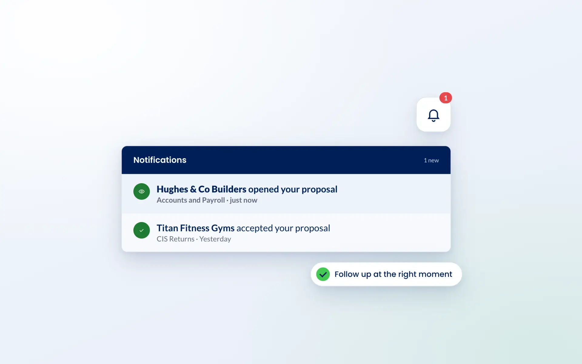 Engager notifications when a prospect opens or accepts a proposal