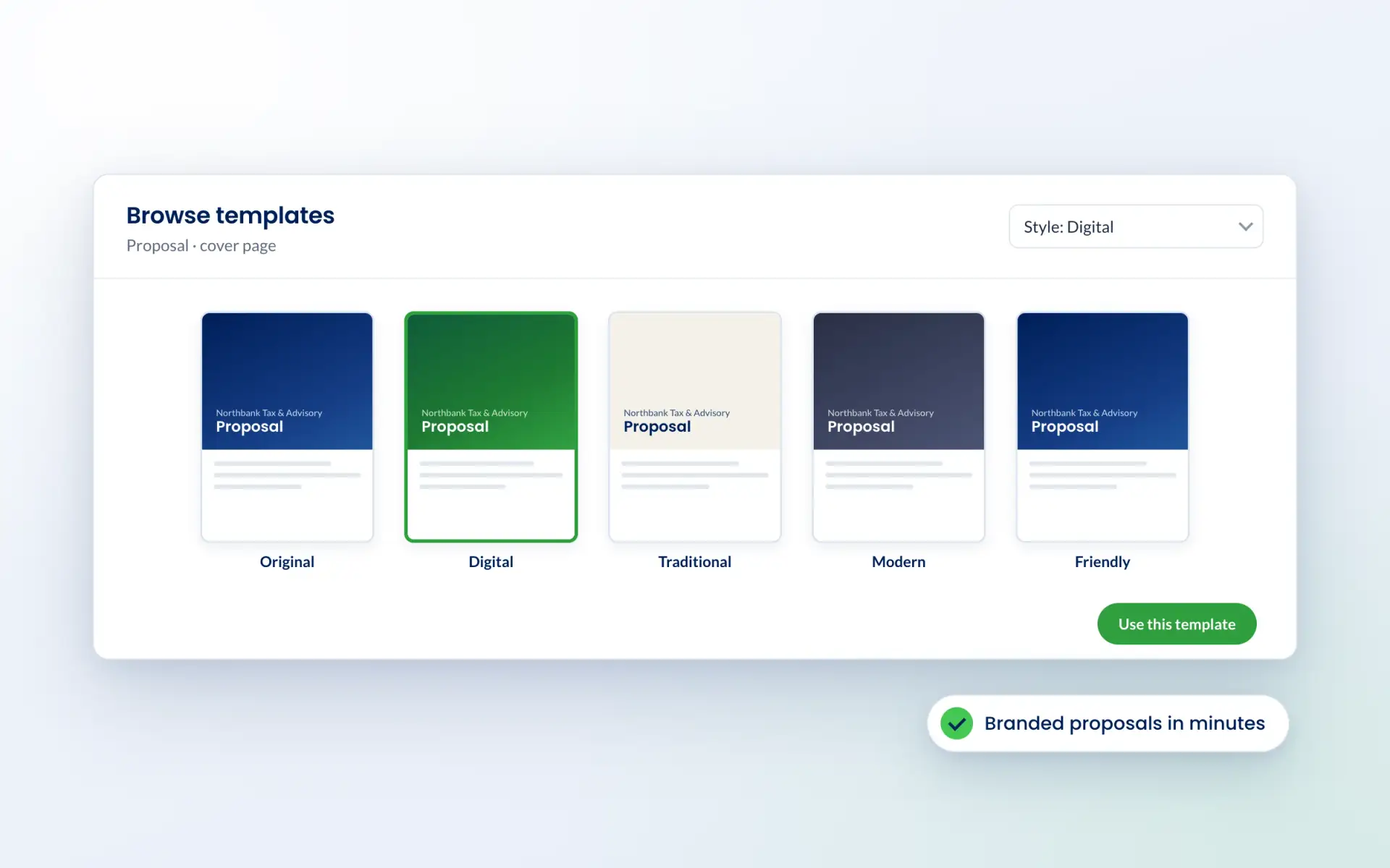 Browsing proposal cover templates in Engager