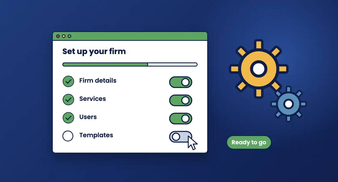 Illustration of a firm set-up checklist with completed steps