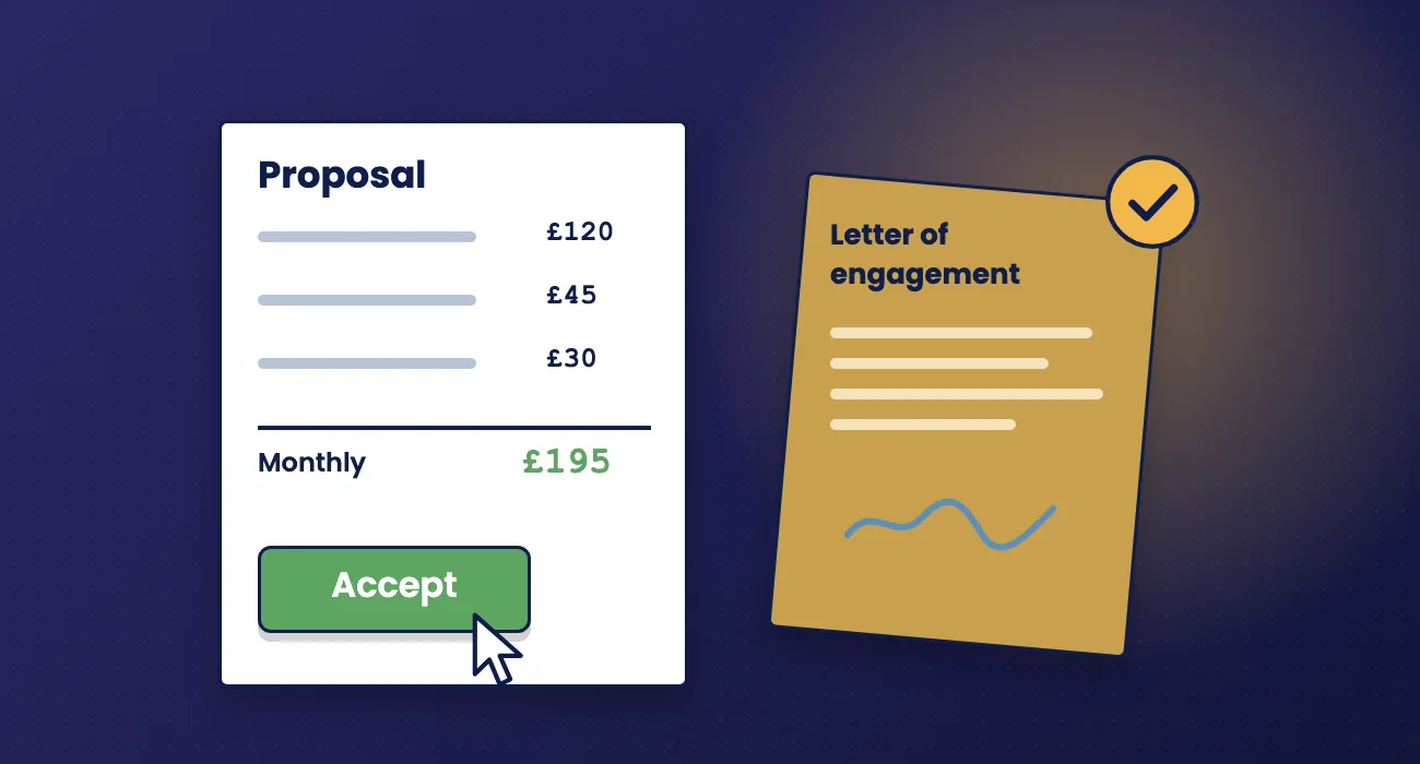 Illustration of a proposal with fees and a signed letter of engagement