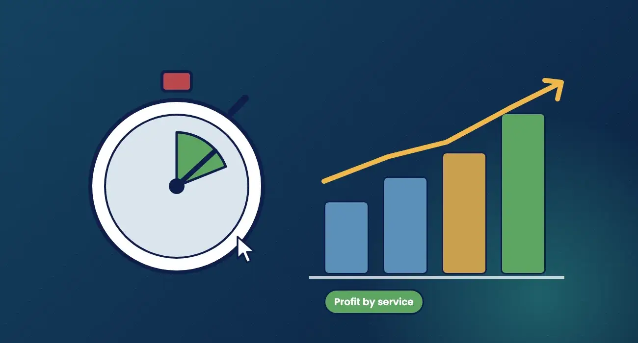 Illustration of a stopwatch and rising profit bars