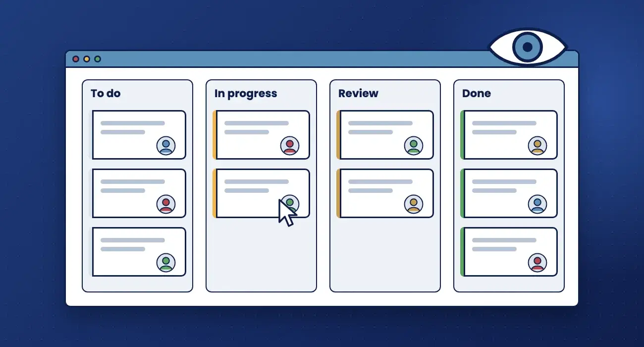 Illustration of a kanban board with jobs in each stage