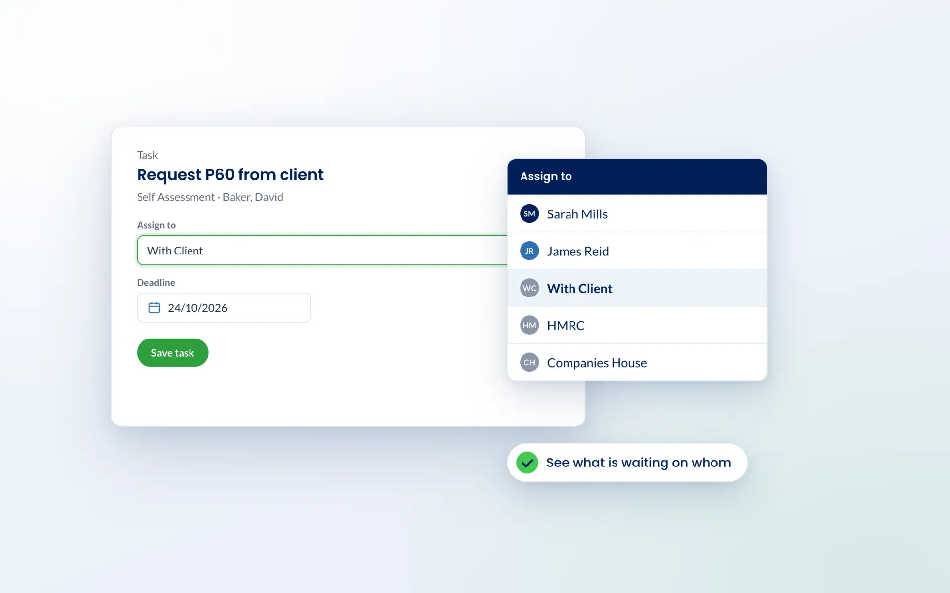 Assigning a task in Engager to a placeholder user such as With Client