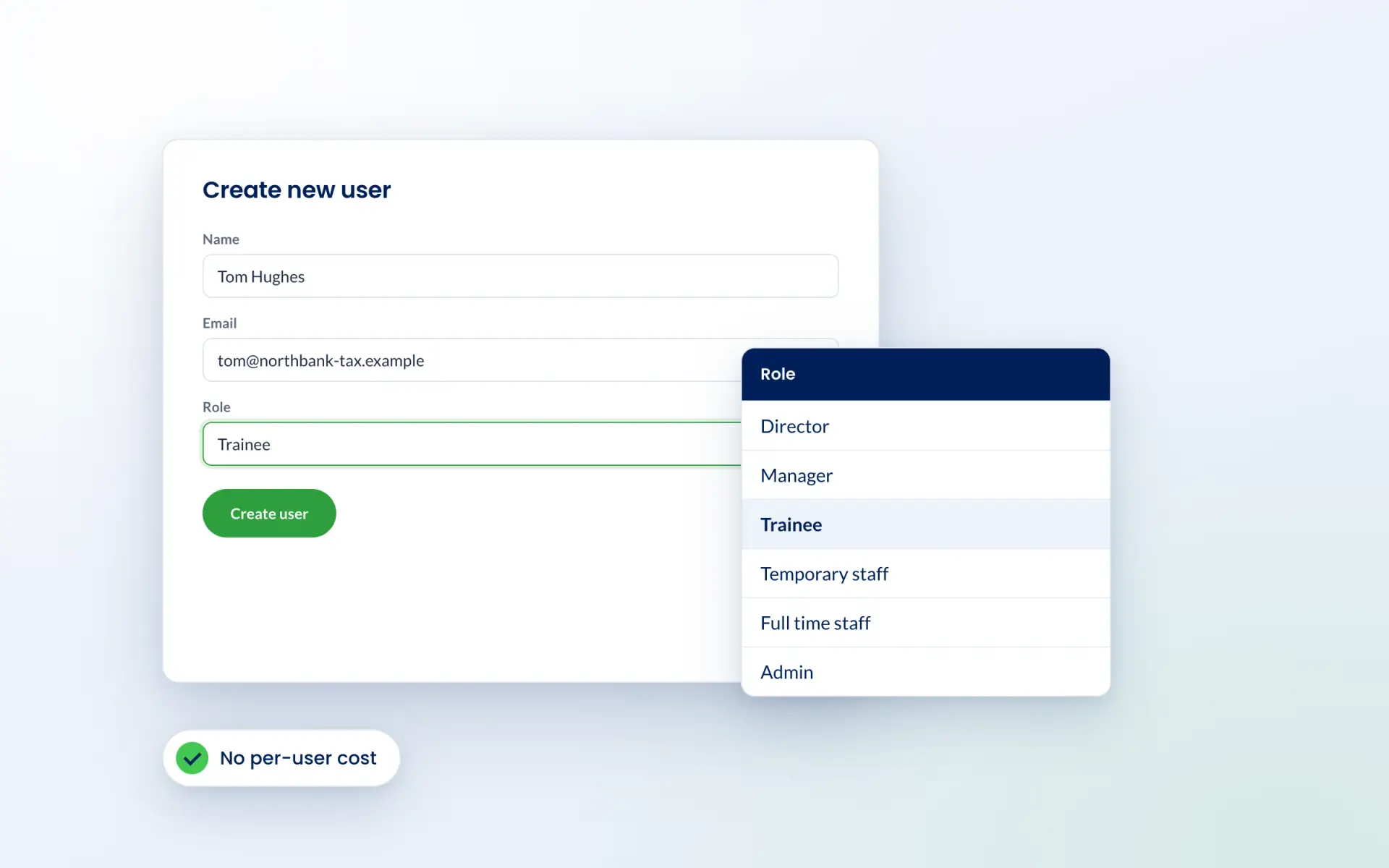Creating a new user in Engager and choosing a role such as trainee