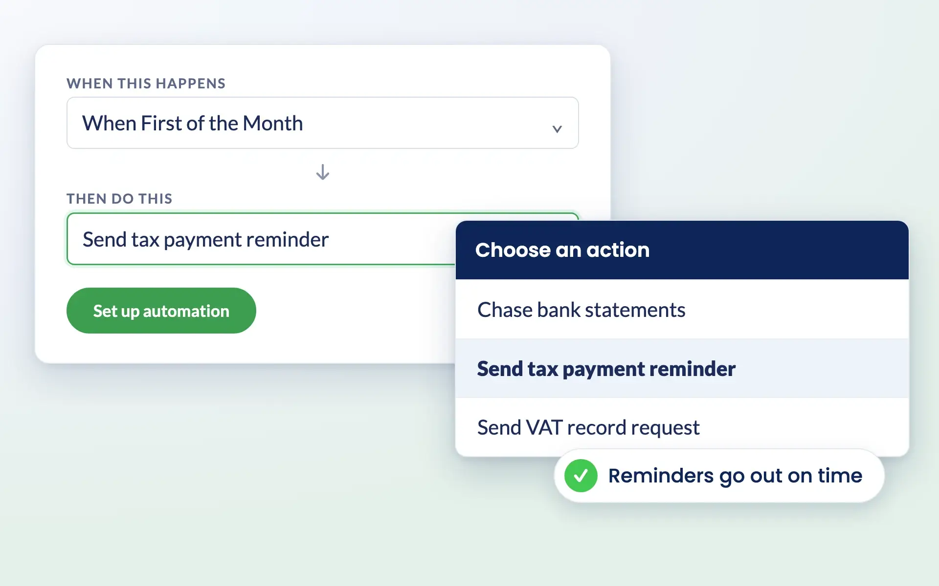 Engager automation that sends a tax payment reminder on the first of the month