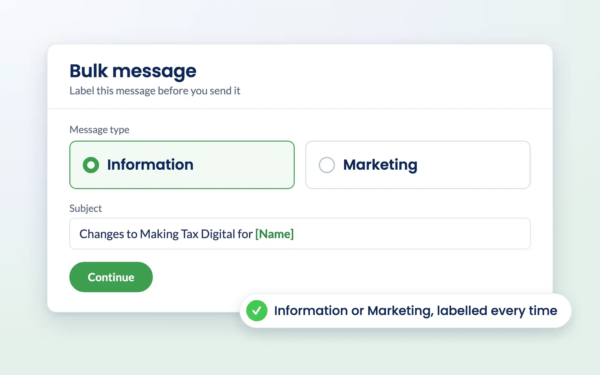 Engager bulk message labelled as Information rather than Marketing