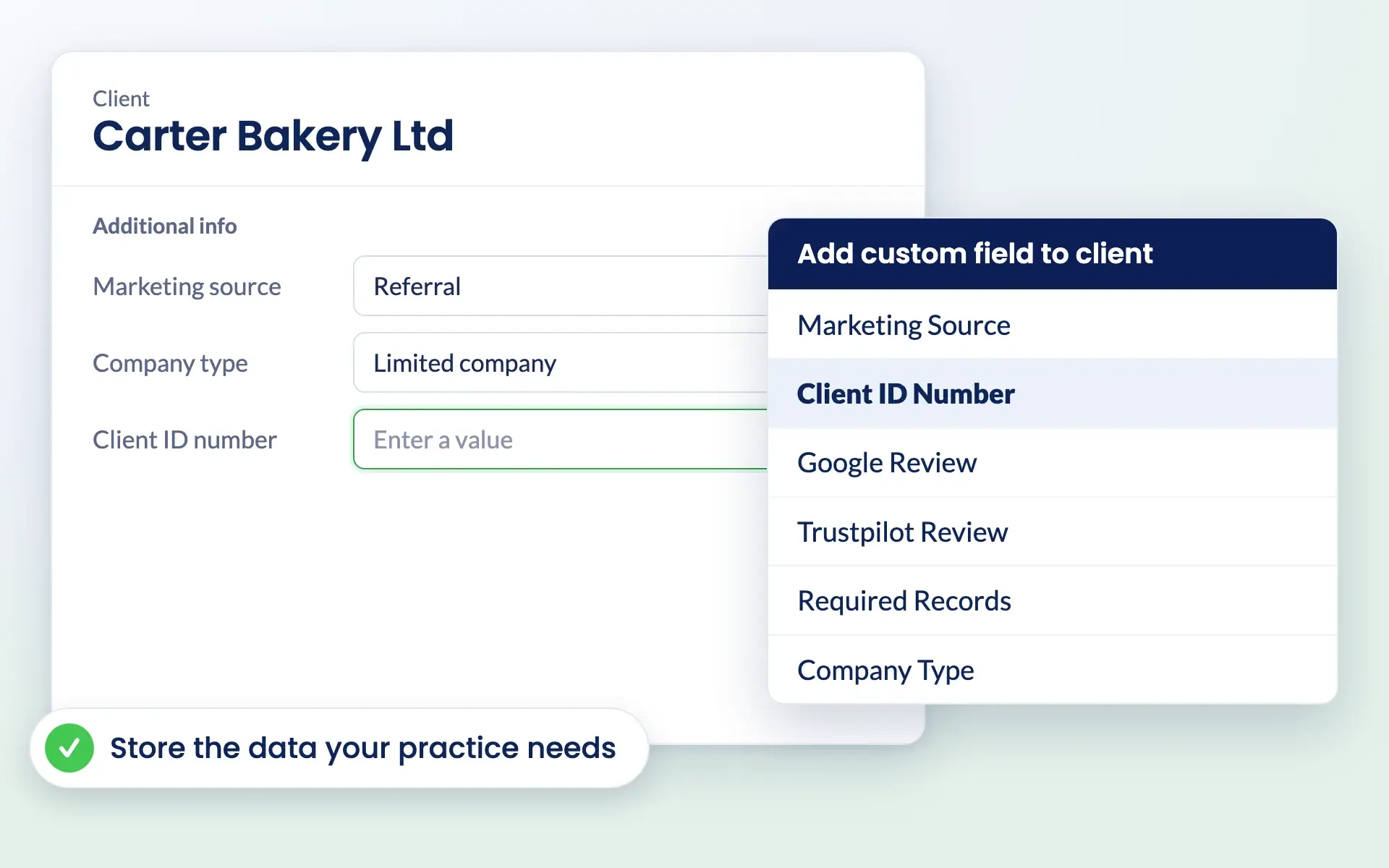 Adding a custom field such as Client ID Number to a client record in Engager