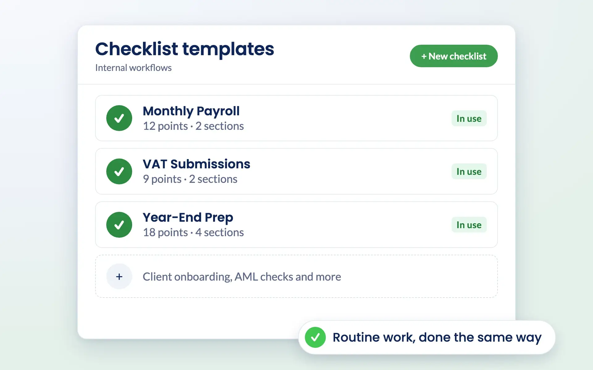 Engager checklist templates for monthly payroll, VAT submissions and year-end prep