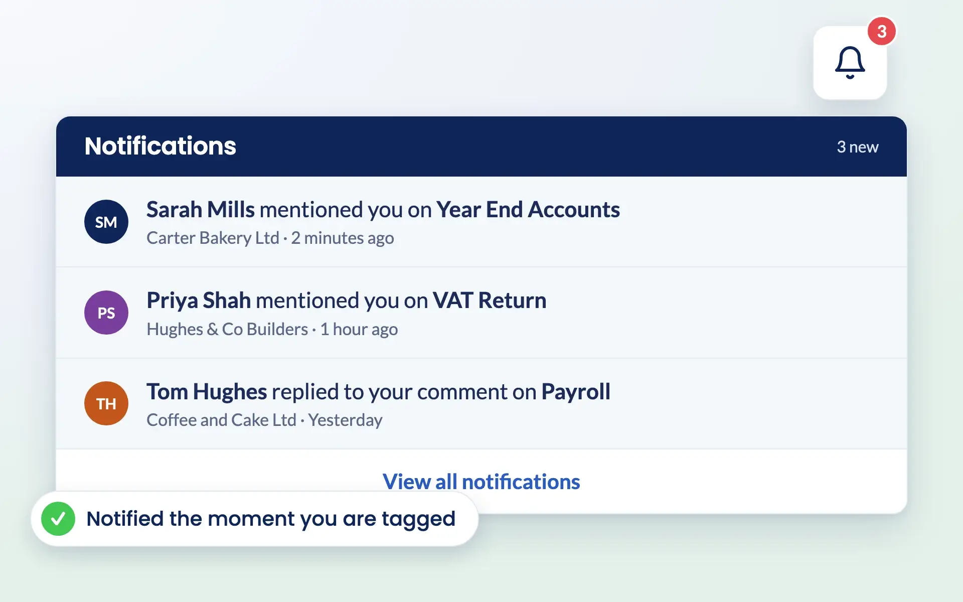 Engager notifications showing colleagues who have mentioned you