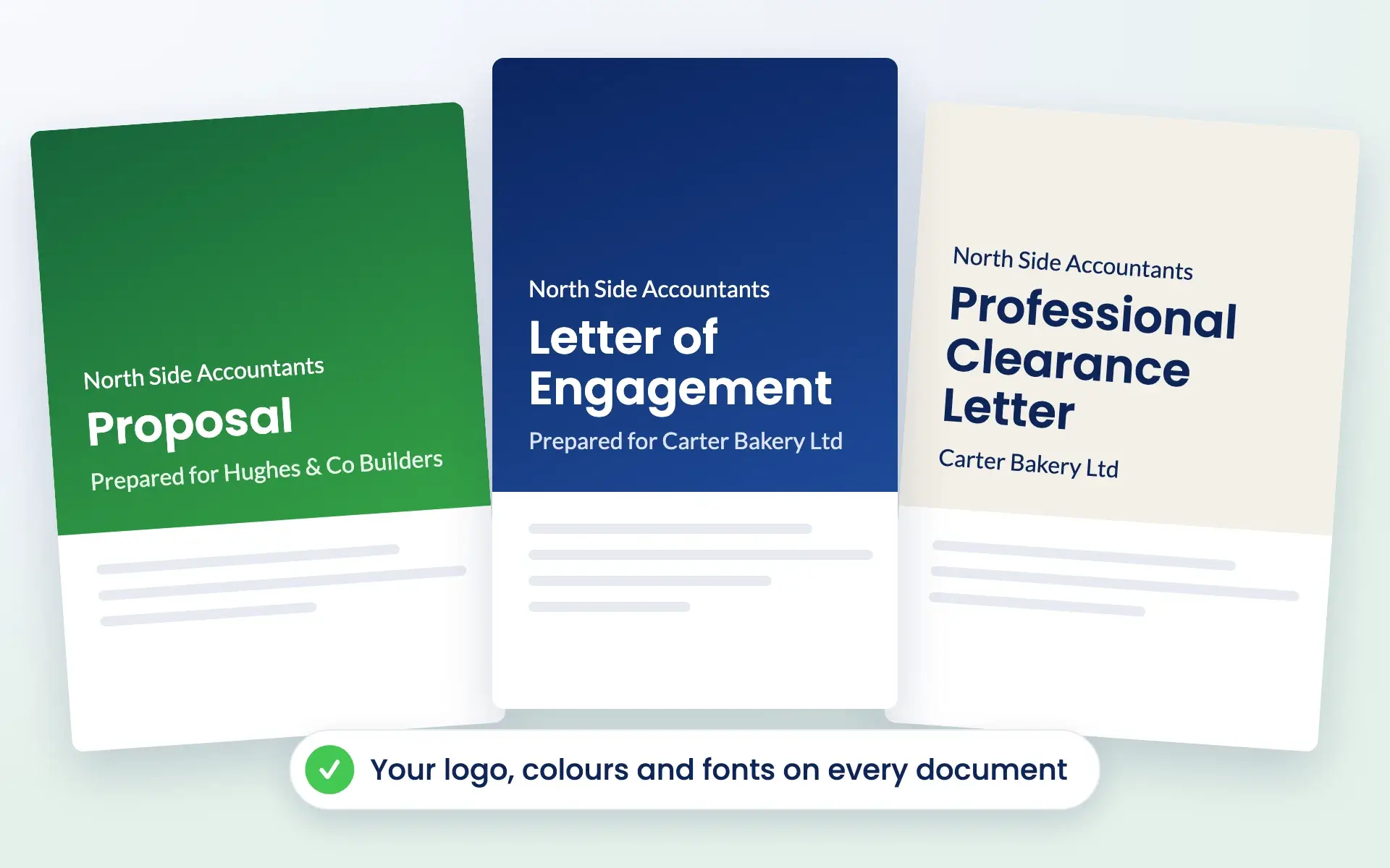 Branded proposal, letter of engagement and professional clearance letter covers