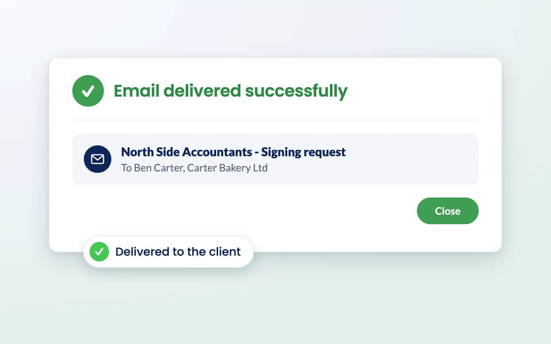 Engager confirmation that a signing request email was delivered