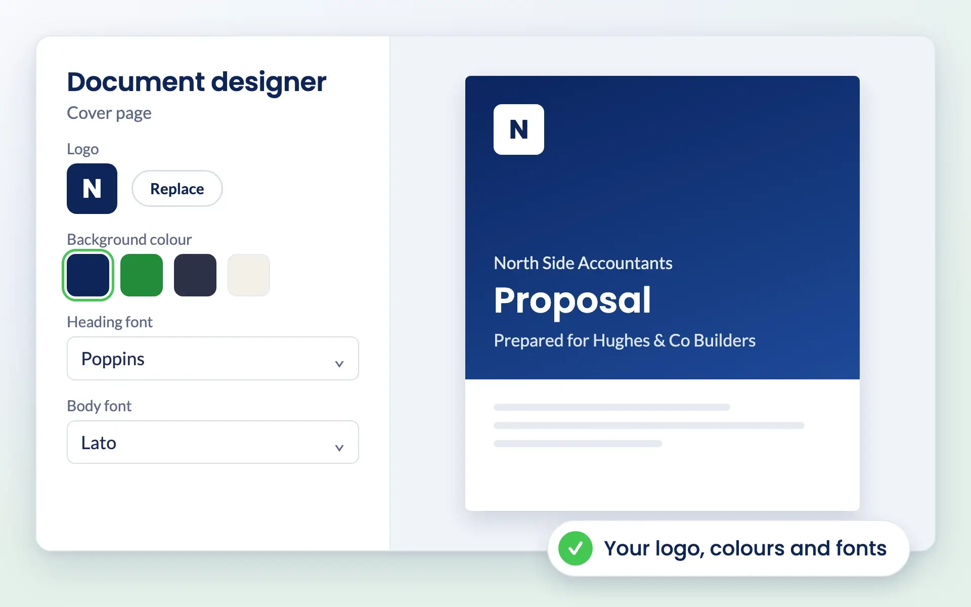 Engager document designer for a branded proposal cover