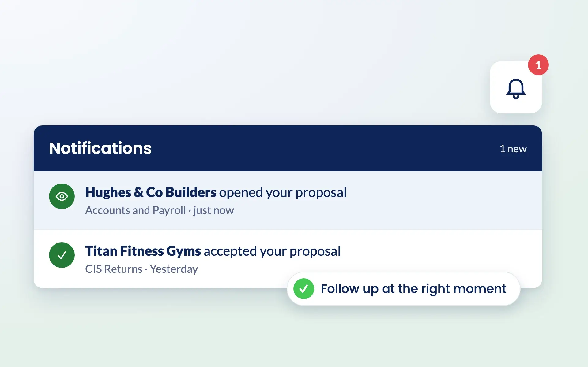 Engager notifications when a prospect opens or accepts a proposal