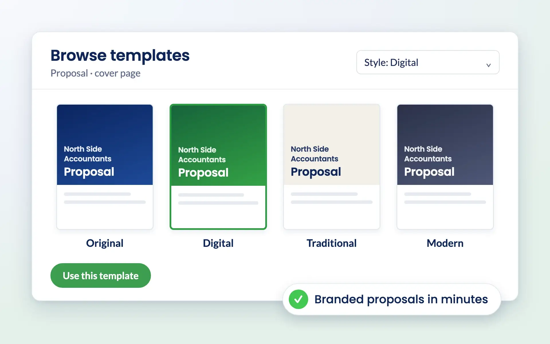 Browsing proposal cover templates in Engager