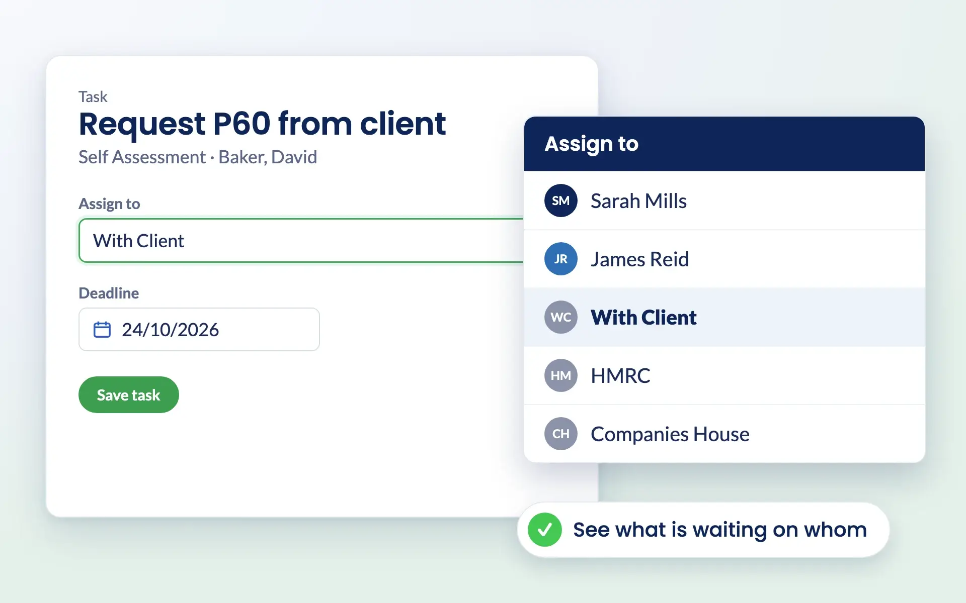 Assigning a task in Engager to a placeholder user such as With Client