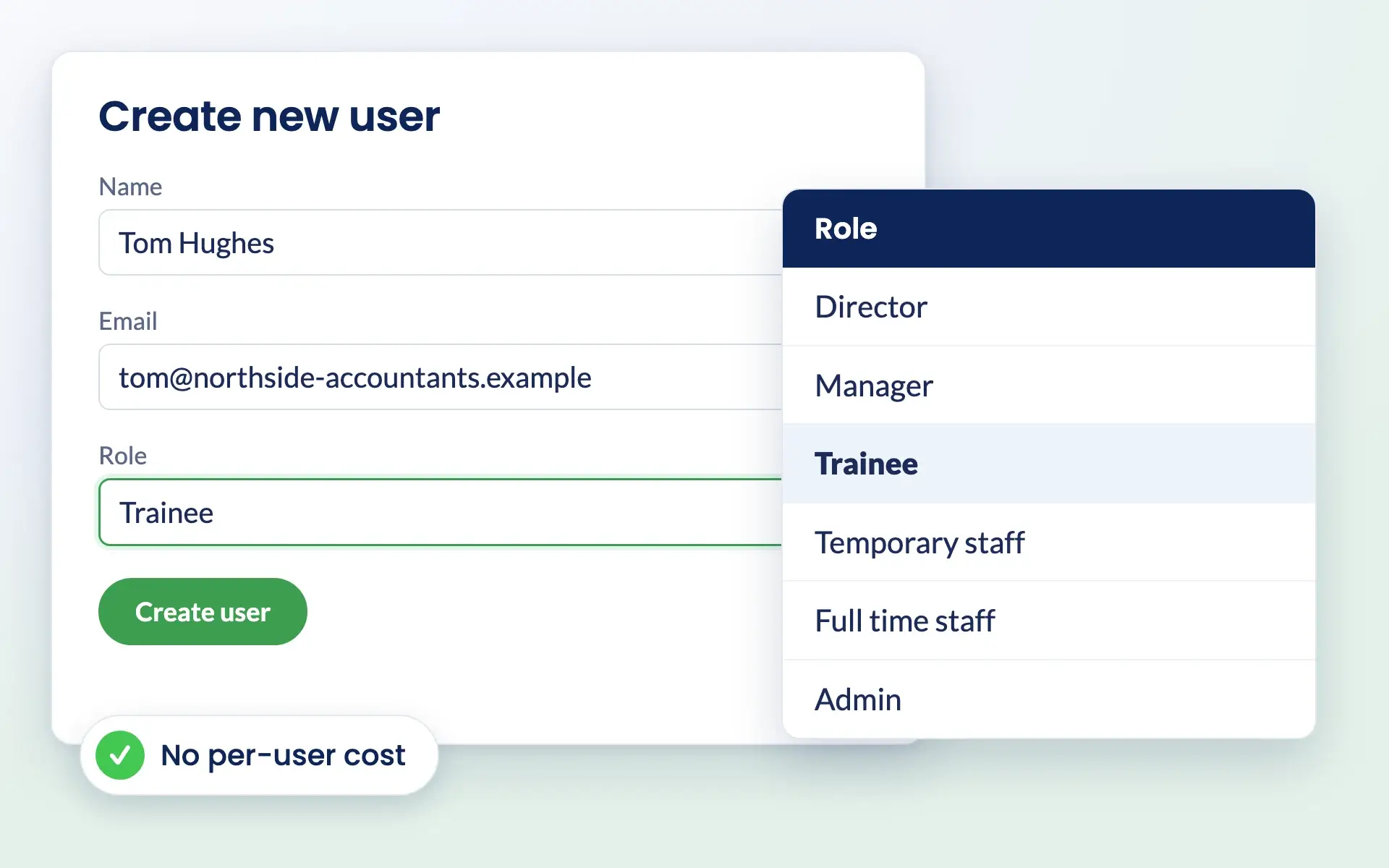 Creating a new user in Engager and choosing a role such as trainee